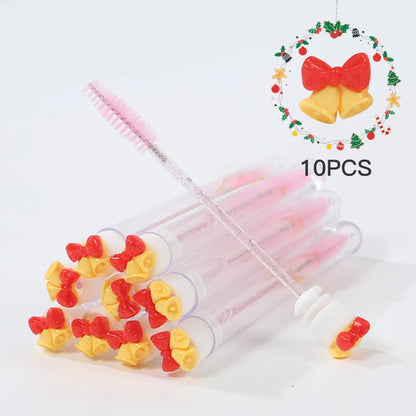 10Pcs Christmas Eyelash Brushes Set Santa Mascara Wand with Case Spoolie Eyebrow Comb Festive Makeup Tool Xmas Gift for Women