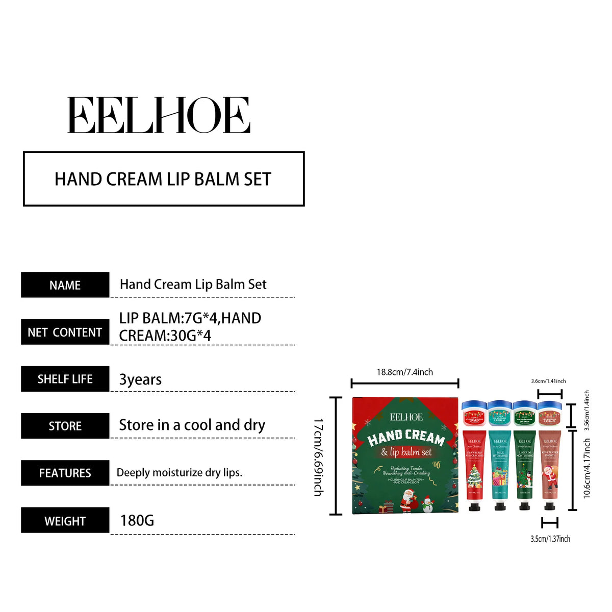 Christmas 8 Pcs Hand Cream and Lip Balm Gift Set Fruit Scented Moisturizing Nourishing Skincare for Women Travel Size 8 Pieces
