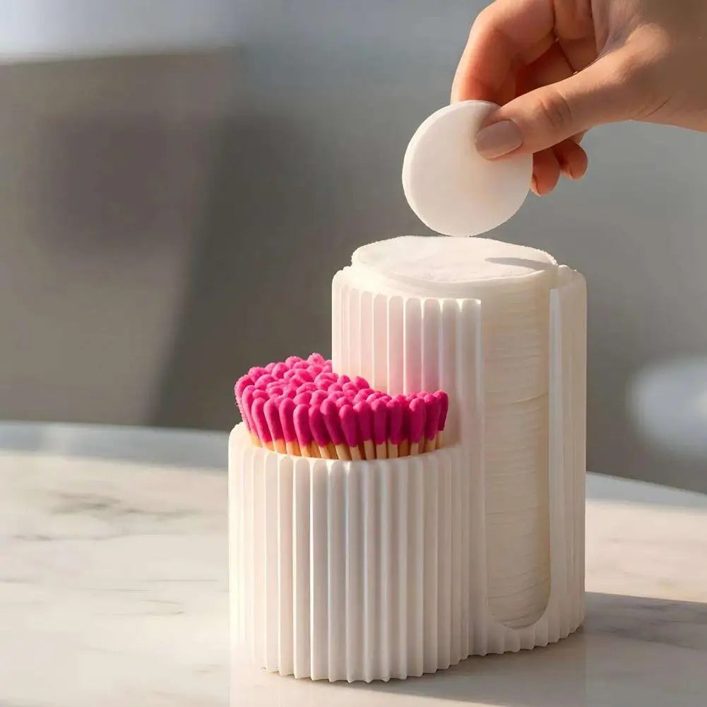 2-Hole Cotton Swab & Makeup Pad Storage Box Dustproof Container For Sponges Nail Tools, Vanity Desk Organizer