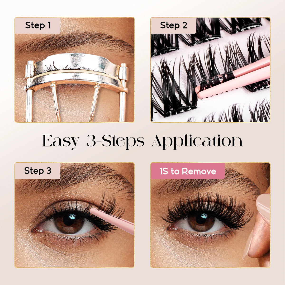 Befer Self-Adhesive False Eyelashes Glue-Free Lash Clusters Makeup D Curl Fluffy Manga Natural Soft Lash For Beginners Easy