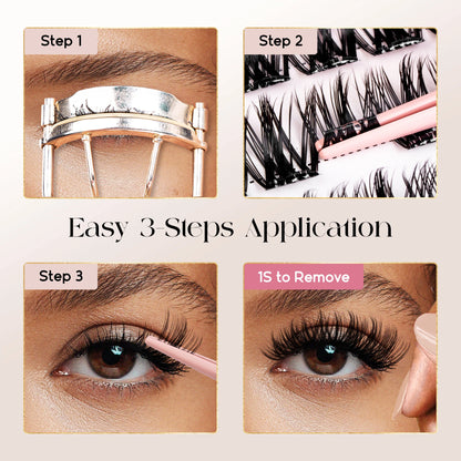 Befer Self-Adhesive False Eyelashes Glue-Free Lash Clusters Makeup D Curl Fluffy Manga Natural Soft Lash For Beginners Easy