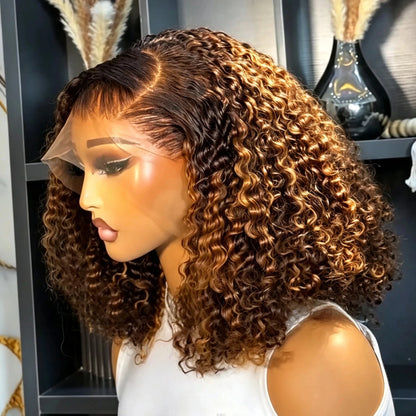 250 Density Highlight Short Bob 100% Human Hair Wigs Water Wave 13x4 HD Lace Front Wigs Ombre Blonde Deep Wave Lace Frontal Wig
