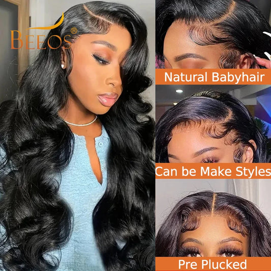 250% Ultra Fitted Body Wave Wig With Bangs 13x6 HD Lace Frontal Wigs Quick Weave Wig Invisible HD Lace Wig Deep Part Brazilian
