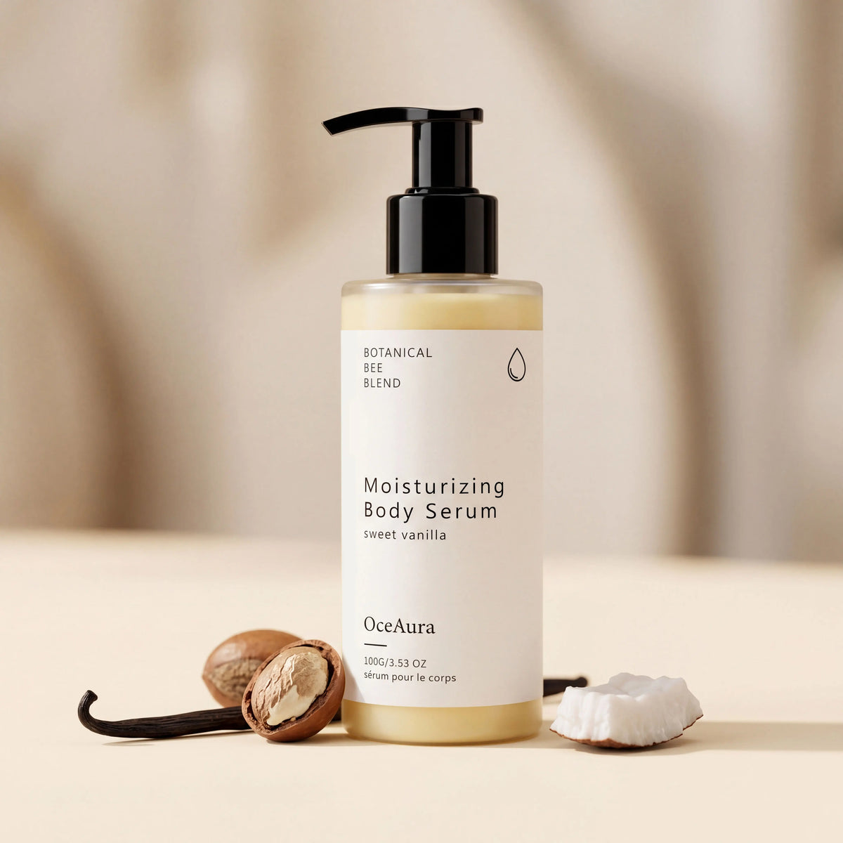 OceAura Botanical Bee Blend Sweet Vanilla Moisturizing Body Serum Long Lasting Hydrating Non Sticky Smooth Dry Skin Nourishing