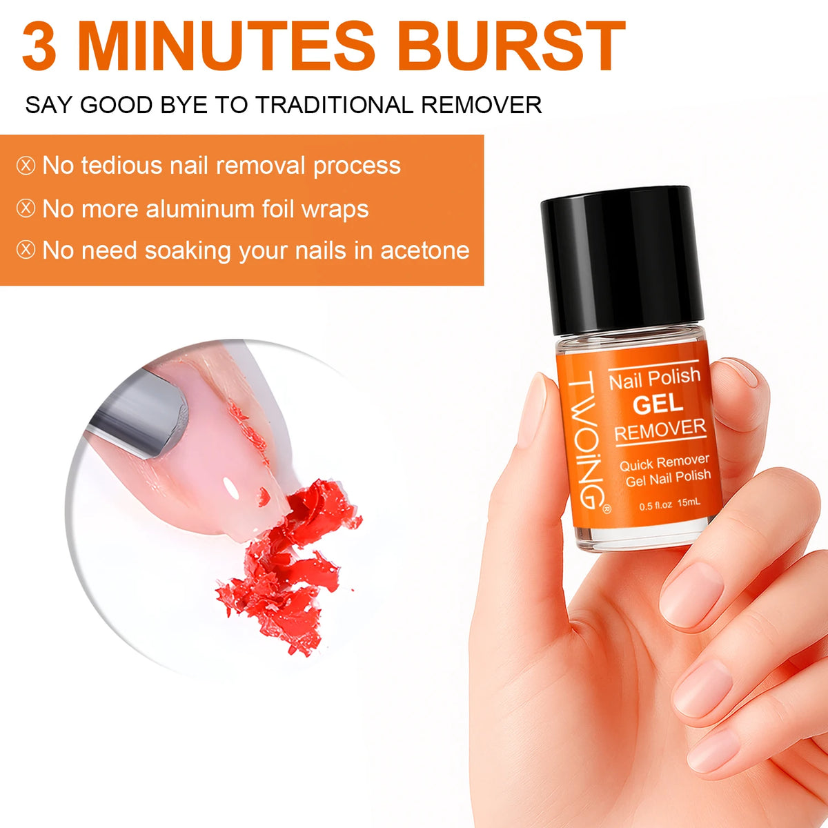 TWOING Nail Gel Polish Remover Quick & Easy Polish Remover In 2-3 Minutes, No Need Soaking Or Wrapping 15ml-0.51oz