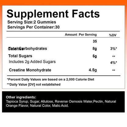Creatine Monohydrate Gummies 4500mg - Boost Energy, Build Muscle Mass, and Improve Athletic Performance