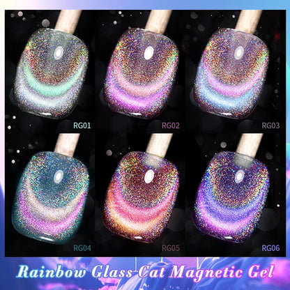 BORN PRETTY 10ml Rainbow Glass Cat Magnetic Nail Gel Polish Sparkling Double Light Reflective Glitter Colorful Laser Varnish