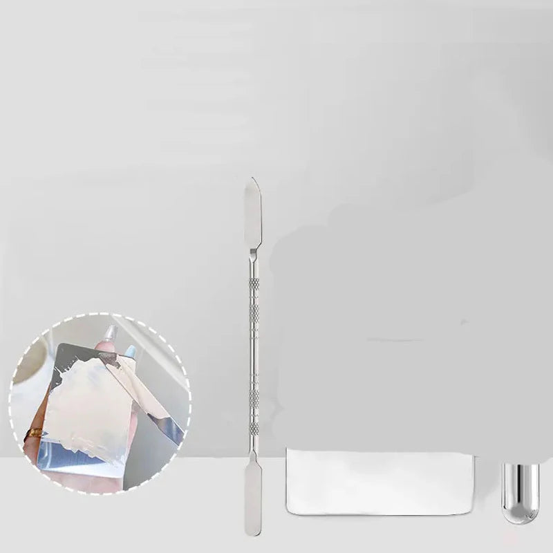 【M】1Set Foundation Brush Mixing Palette Stainless Steel Mixer Palette With Spatula Lipstick Eye Shadow MakeUp Tools