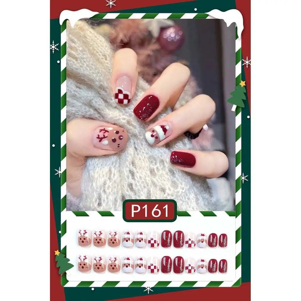 24Pcs/set Christmas Snowflake Christmas False Nails Nail Supplies Elk Pattern Christmas Fake Nails DIY Nail Accessories