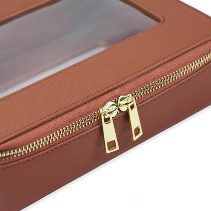 Custom Genuine Leather Travel Cosmetic Bag Set Colorful Classic Saffiano Portable Travel Clear PVC Cosmetic Bag TPU Wash Bag