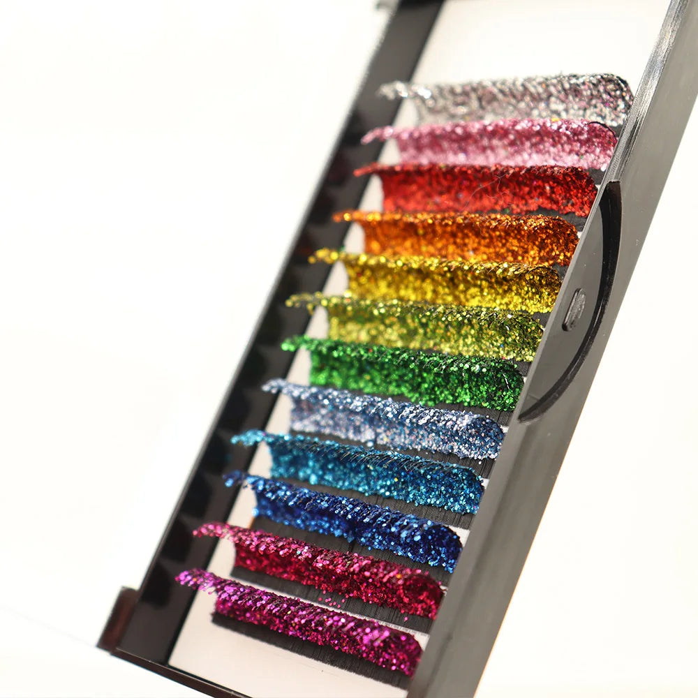 Christmas Mix Color Glitter Lashes Fashion Shiny Colorful Russian Volume Individual Eyelash Extensions Colors Glitter Lashes
