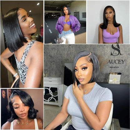 Straight 13x4 Short Bob Remy Hair HD Transparent Lace Full Lace Frontal Wigs 100% Human Hair For Women 4x4 5x5 Lace Closure Wig
