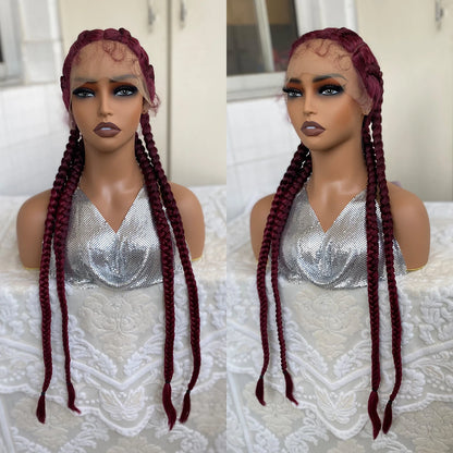 Synthetic Lace Front Wig Braided Wigs With Baby Hair 32 Inches 4 Twist Cornrow Braids Cosplay DIY Wig Synthetic Crochet Braids
