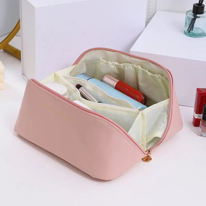 Women Travel Makeup Bag PU Cosmetic Organizer Large Capacity Toiletry Bag Wide Opening Portable Wash Bag