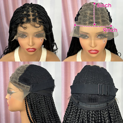 Knotless Box Braided Wig with Wavy Ends Synthetic Lace Frontal 1B-30 Dark Ombre Braided Lace Wig with Baby Hair for Black Women