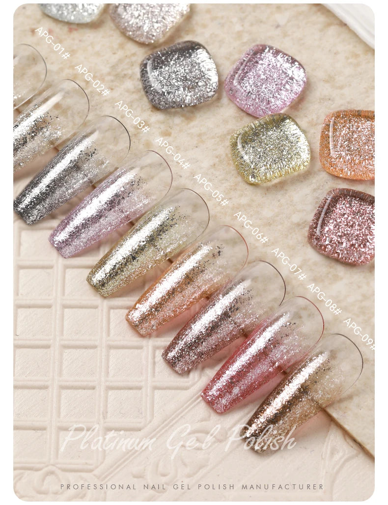 AS 15ml Sparkle Platinum Gel Nail Polish Shiny Pink Gold Silver Glitter Painting Gel Drawing Semi Permanent Tpo Free Varnish