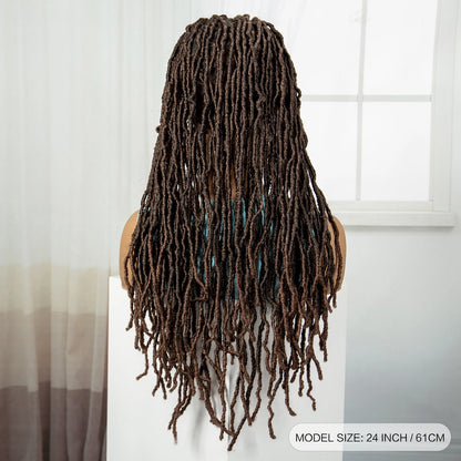 24Inch Full Lace Locs Braided Wigs with Baby Hair Lace Frontal Synthetic Braids Wigs for Black Women Natural HD Lace Braids Wigs