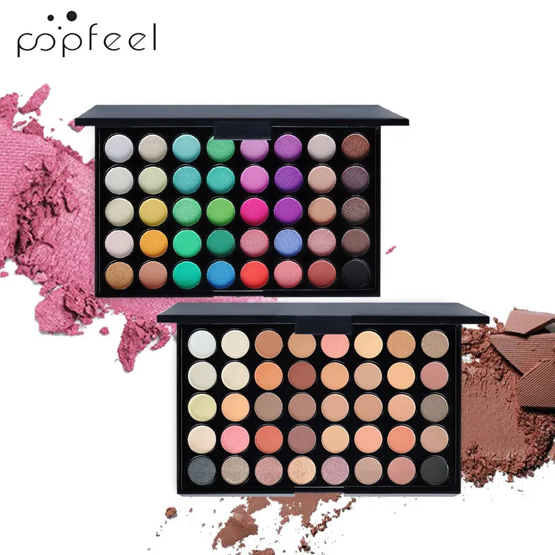 POPFEEL 40-Color Eyeshadow Palette with 8 Pink Eyeshadow Brushes – Matte & Shimmer Shades for Everyday Makeup, Long-lasting