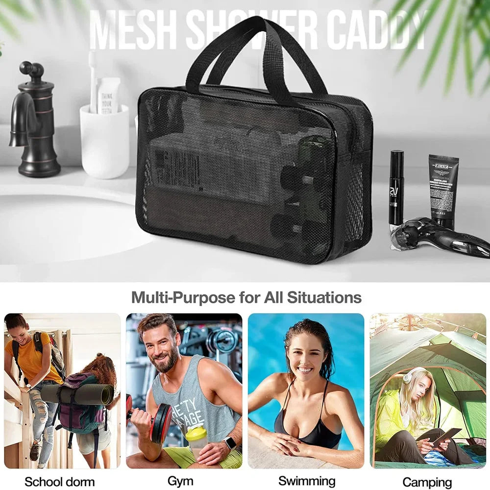 Large Capacity Mesh Shower Caddy Tote Bag Multifunctional Cosmetic Storage Portable Toiletry Organizer for Bathroom Organization