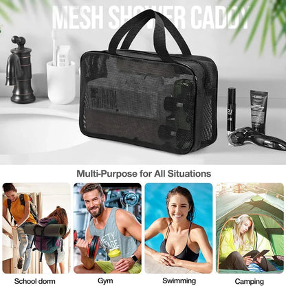 Large Capacity Mesh Shower Caddy Tote Bag Multifunctional Cosmetic Storage Portable Toiletry Organizer for Bathroom Organization
