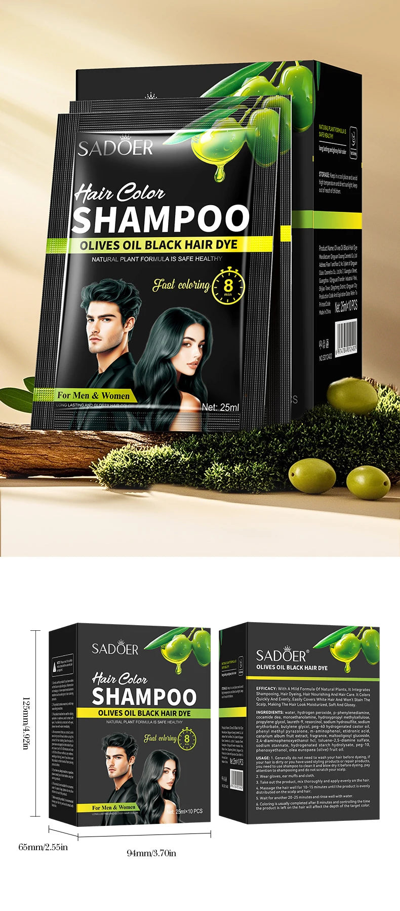 10 Pcs Fast Black Hair Shampoo 15 Mins Fast Become Black Hair Dye Herb Natural Hair Care Restore Colorant Shampoo Hair Care