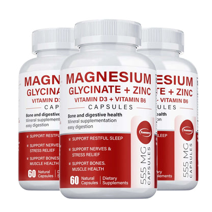 Magnesium Glycinate + Zinc - Improves Sleep Quality, Promotes Cardiovascular Bone and Heart Health, Promote Intestinal Digestion