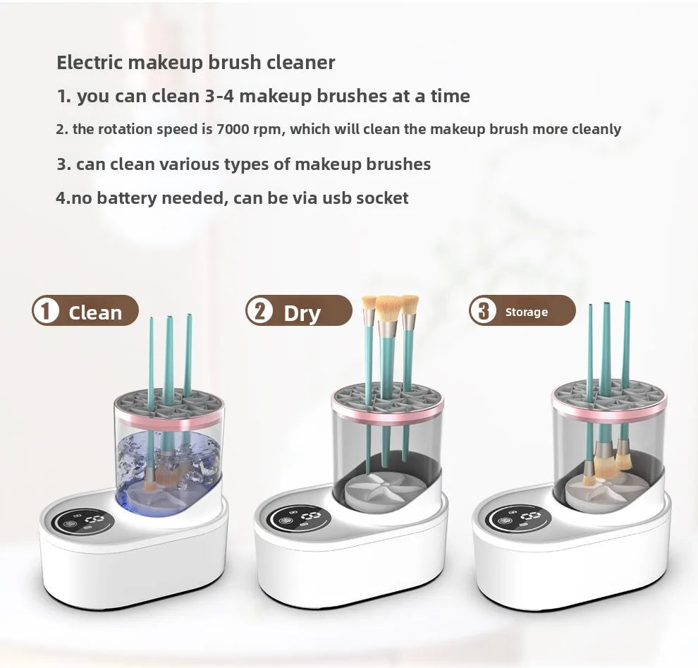 Automatic Rotating Makeup Brush Cleaner Machine Fast Drying Electric  Rubber Collar Cosmetic Clean Tools