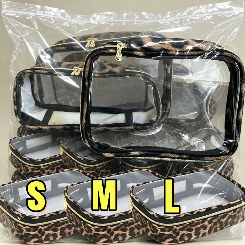 Transparent Leopard Print Clear Makeup Bag Large Capacity Travel Make Up Cosmetic Organizer Zipper Waterproof Cosmetic Bag