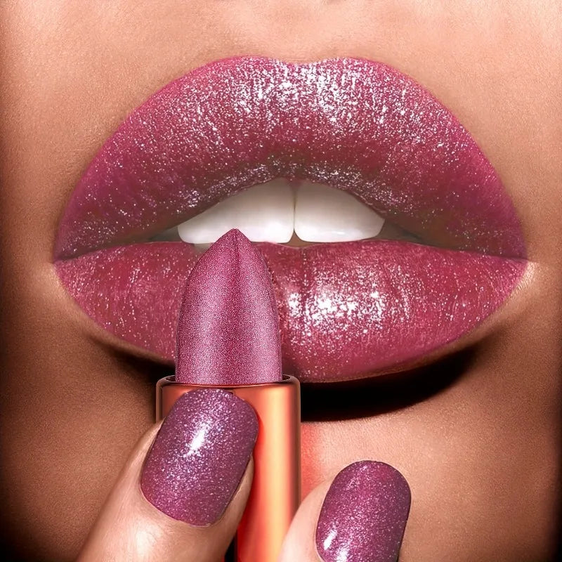 Rose Smoke Powder Lipstick Pearlescent Glitter Bright Starry Sky Glossy Diamond Velvet Lipstick Waterproof Durable Women Makeup