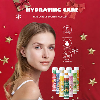 Christmas Lip Balm Set 10Pcs Multiple Flavors Moisturizing Nourishing Dry Lip Care Portable Holiday Gift Lip Balms