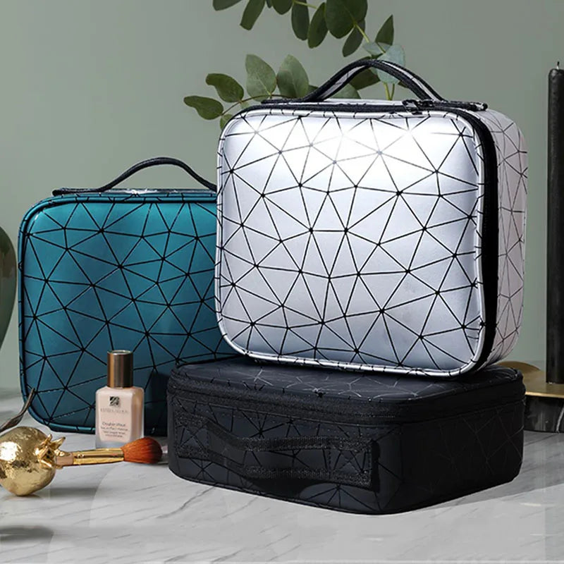 New PU Leather Cosmetic Bag For Women Professional Makeup Case Travel Toiletry Makeup Bag Beauty Nail ToolBox Make Up Handbag