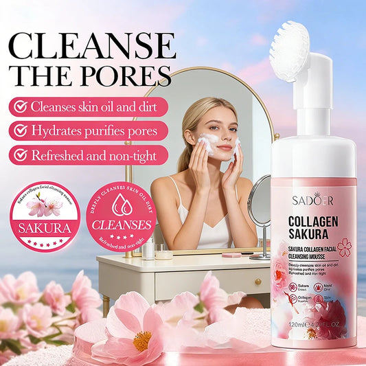SADOER Sakura Facial Cleanser Face Massage Cleansing Mousse Moisturizing Anti-aigng Face Wash Foam Facial Cleanser