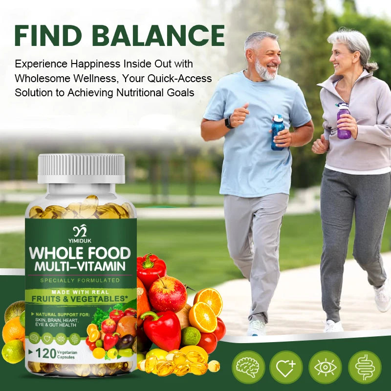 Whole Food Multivitamin Minerals Capsules, Supplement For Stress, Energy And Immune Support
