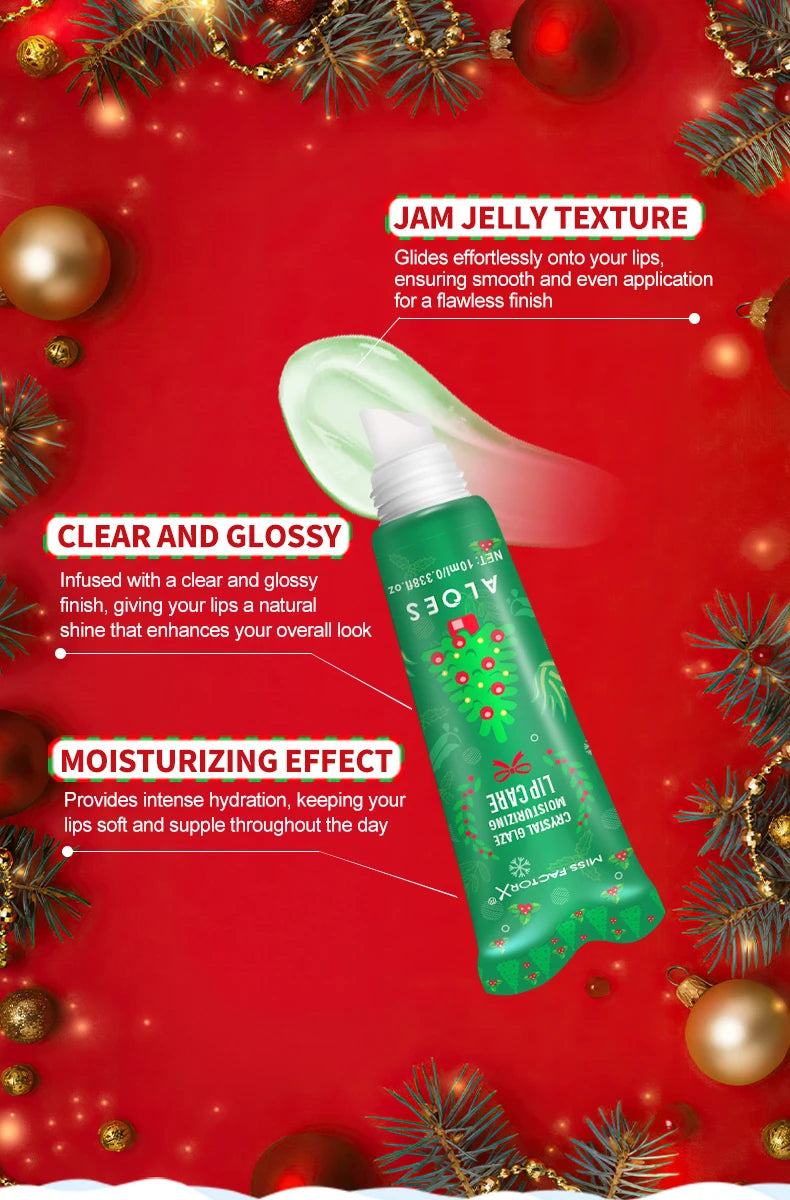 3-piece Christmas card lipstick set -3 flavors (coconut, raspberry, aloe) lasting moisturizing and luster, portable belt