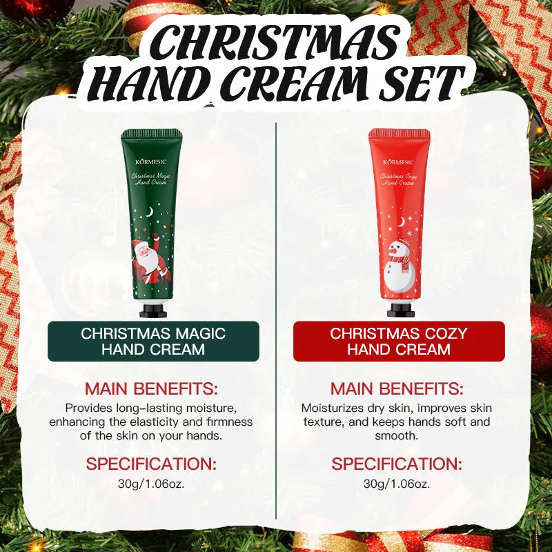 6PCS/Box Christmas gift box, lip balm hand Foot cream set, deeply hydrating lip moisturizer, lip color brighten, gift to women