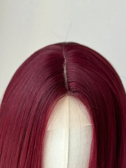 Ashely Bob Red Lace Front Wigs for Women Short WINE RED Bob Wig Middle Part Synthetic Hair Wigs Heat Resistant Cosplay Hair Wigs