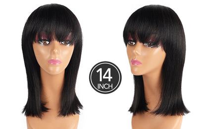 Human Hair Wigs with Bangs BOBO Wig Straight Short Bob Wig Human Hair Natural Color 14inch 150% Density Bob Wig