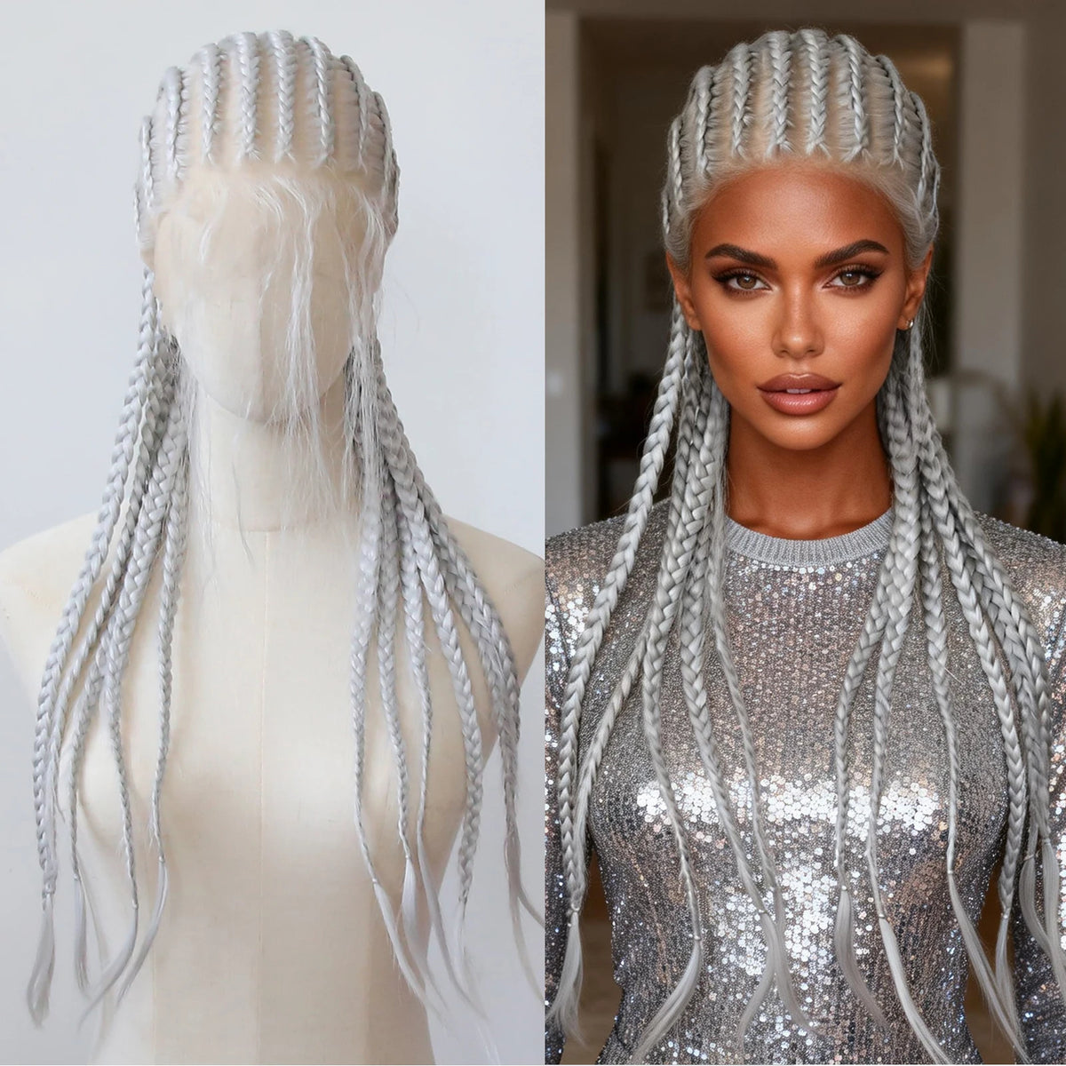 Black Braided Wigs Synthetic Full Lace Wig Glueless Full Lace Synthetic Wig Heat Resistant Fiber Wig for Women Daily Wear