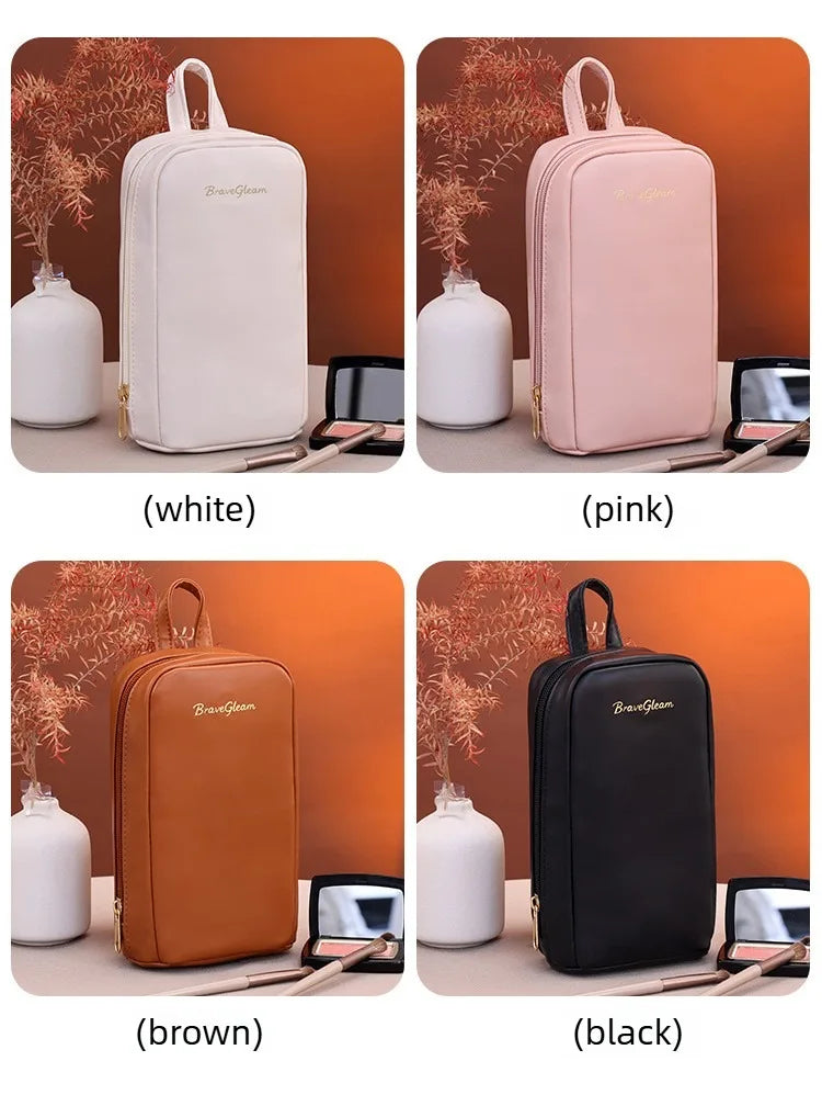 Stand-Up Flap Cosmetic Pouch Portable for Business Trips Makeup Bag Medicine Storage Pouch PU Makeup Brush Storage Cosmetic Bags