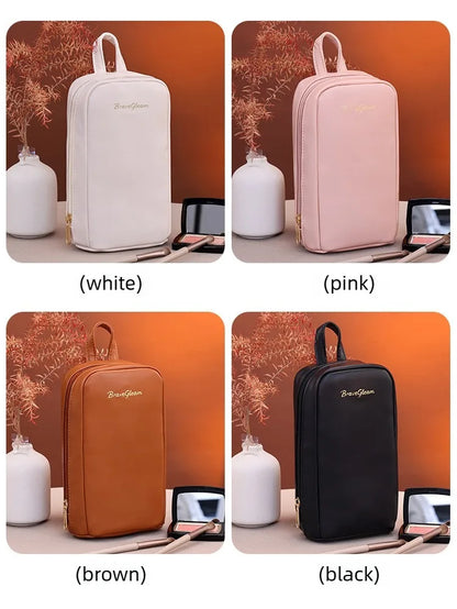 Stand-Up Flap Cosmetic Pouch Portable for Business Trips Makeup Bag Medicine Storage Pouch PU Makeup Brush Storage Cosmetic Bags