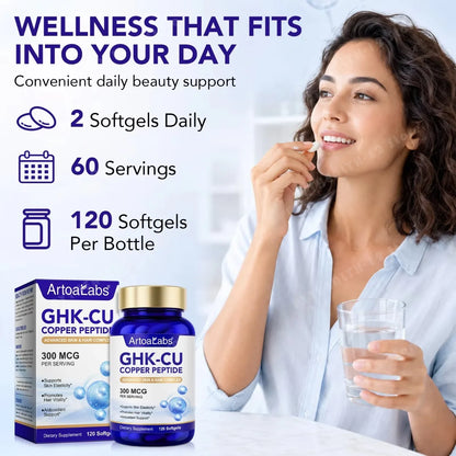 Liposomal GHK-Cu Copper Peptide 300mcg – Skin & Hair Anti-Aging Softgels with Biotin, Phytoceramides, Hyaluronic Acid 120 Count
