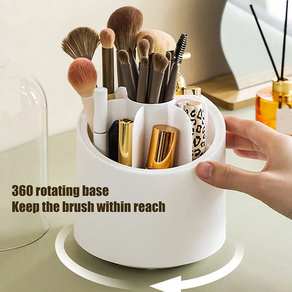 360° Rotating Makeup Brush Bucket With Dust-proof Cover Cosmetic Storage Box