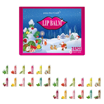 24PCS/ Box 12 Kinds of Flower and Fruit Lip Balm Set Gift Natural Fragrance Moisturizing Exfoliating and Brightening Lip Color