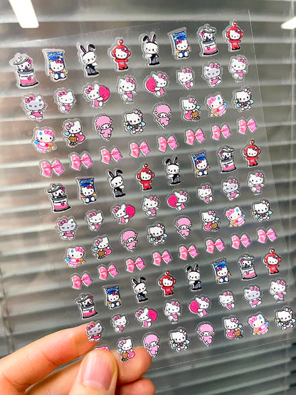 Mini Pvc Hellokitty Adhesive Stickers Nail Art Decor Cartoon Cute Hello Kitty Animals Scrapbook Handbook Waterproof Sticker Gift