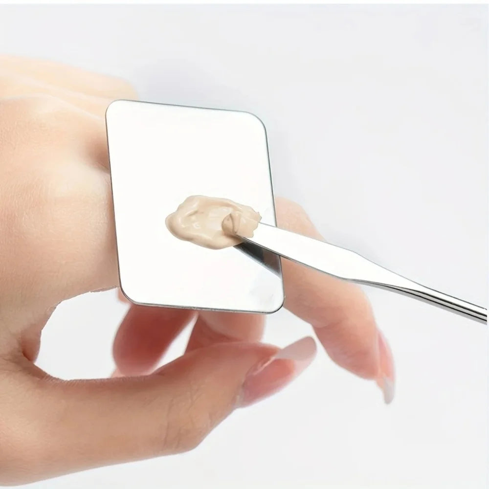 Stainless Steel Cosmetic Mixing Palette With Mini Foundation Spatula Professional Makeup Blending Tray For Liquid Foundation