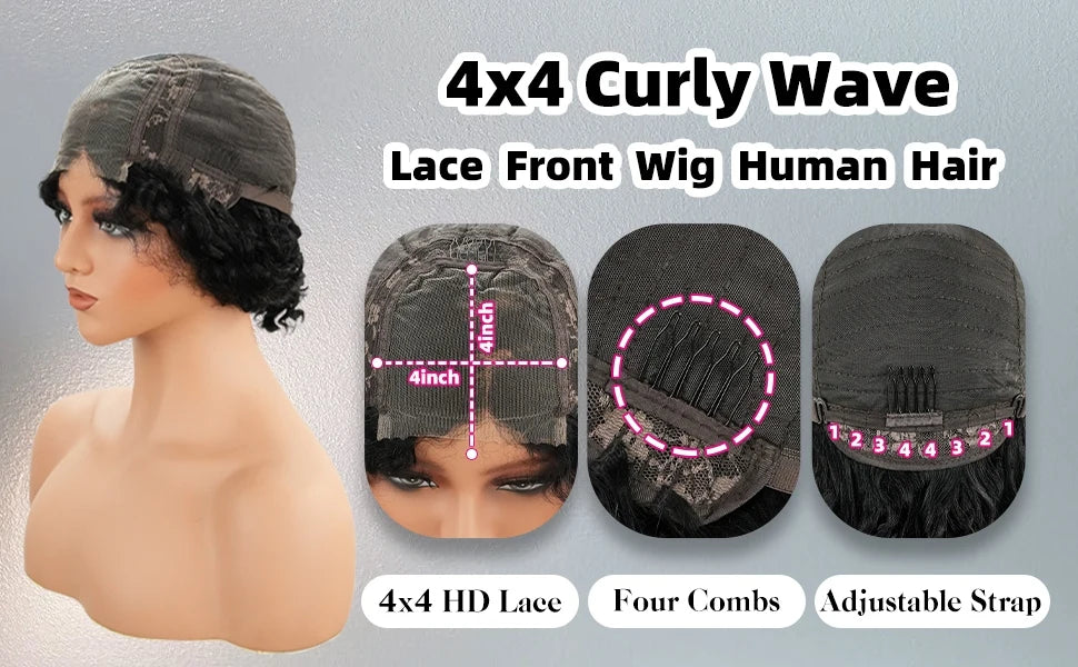 14 16 Inch Curly Deep Wave 13x4 Lace Frontal Wigs Short Bob Wig Brazilian Remy 100% Human Hair 4x4 Transparent Lace Front Wig