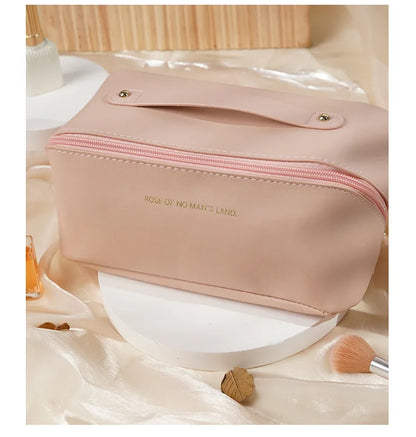 Women Travel Makeup Bag PU Cosmetic Organizer Large Capacity Toiletry Bag Wide Opening Portable Wash Bag