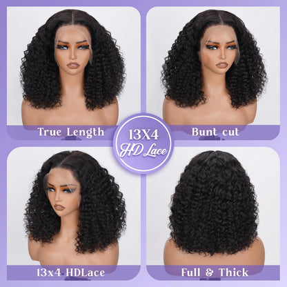 14 16 Inch Curly Deep Wave 13x4 Lace Frontal Wigs Short Bob Wig Brazilian Remy 100% Human Hair 4x4 Transparent Lace Front Wig