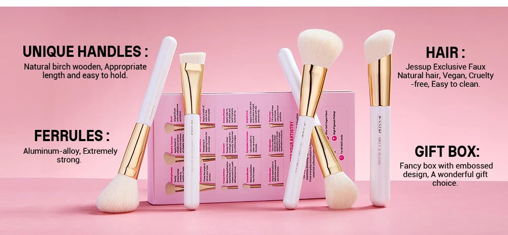 Jessup Makeup Brushes set 15pcs White Makeup Brush Foundation Contour Concealer Premium Synthetic Eyeshadow Cosmetic Tools T518