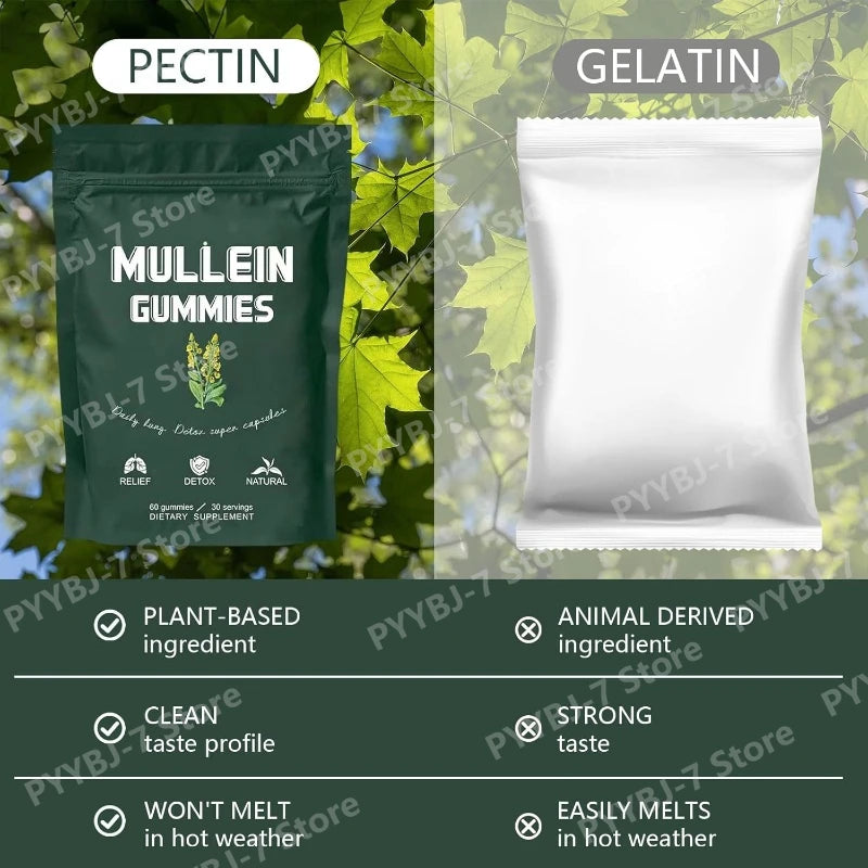Mullein Lung Support Gummies Respiratory Health Pear Flavor Lung Health Sinus Relief Immune Boost Supplement 60 Count